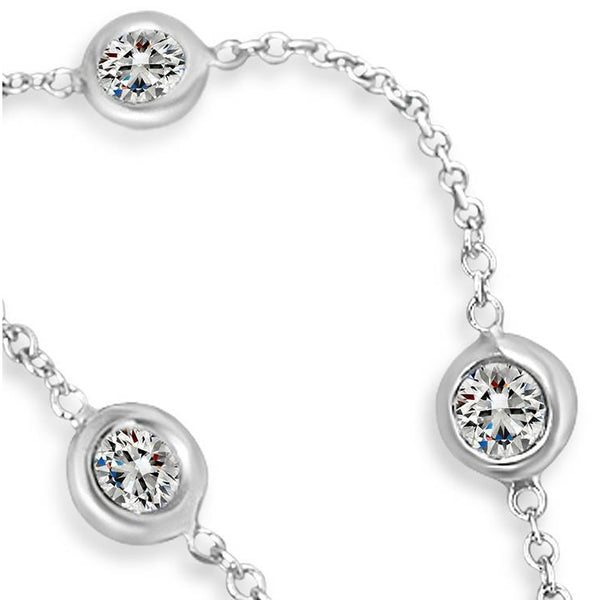 Genuine 3 Ct Diamonds By Yard Necklace Bezel White Gold 14K 18" Chain