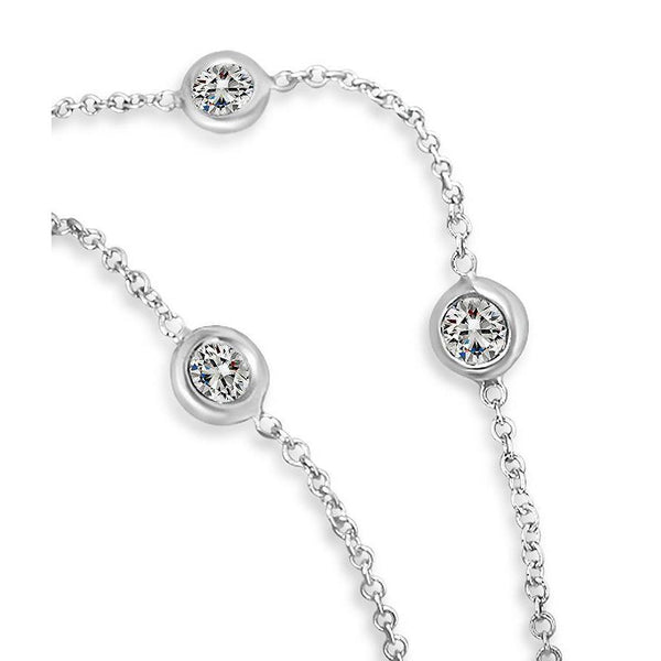 Genuine 3 Ct Diamonds By Yard Necklace Bezel White Gold 14K 18" Chain