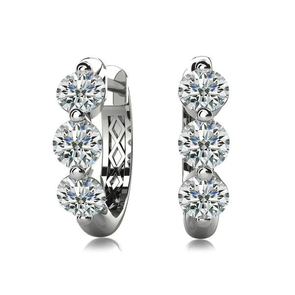 Genuine 3 Diamond Ladies Hoop Gold Earrings