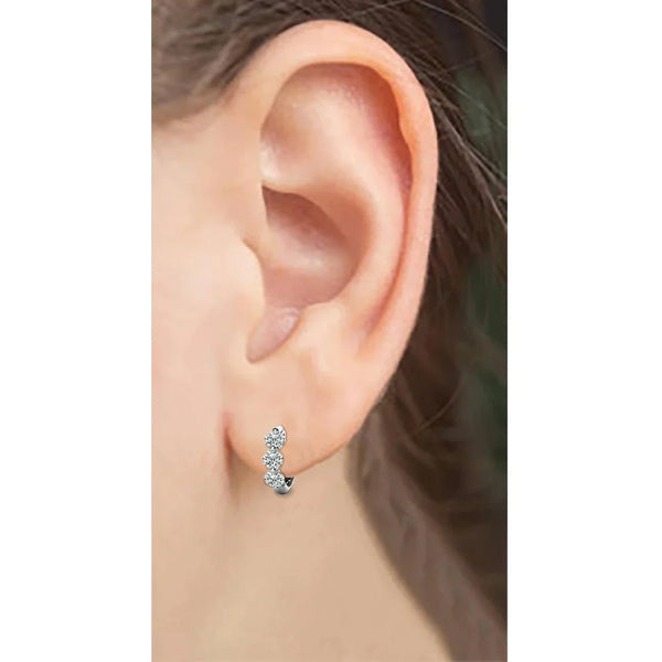 Genuine 3 Diamond Ladies Hoop Gold Earrings