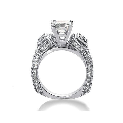 Genuine 3 Stone Euro Shank Antique Style Engagement Ring