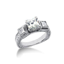 Genuine 3 Stone Euro Shank Antique Style Engagement Ring White Gold 14K