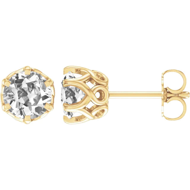 Genuine Criss Cross Solitaire Earrings Yellow Gold Stud 3 Ct Old Cut Push Backs