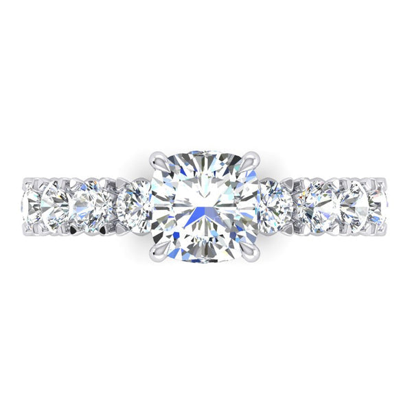 Genuine Cushion Cut Diamond Ring 3 Carats With Round Diamonds