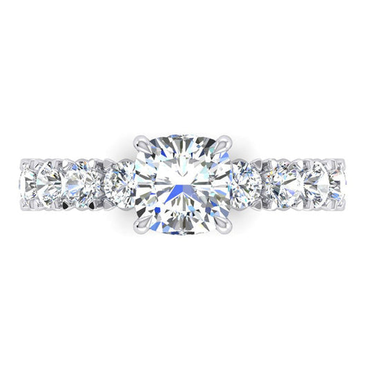 Genuine Cushion Cut Diamond Ring 3 Carats With Round Diamonds