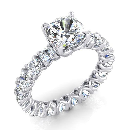 Genuine Cushion Cut Diamond Ring 3 Carats With Round Diamonds