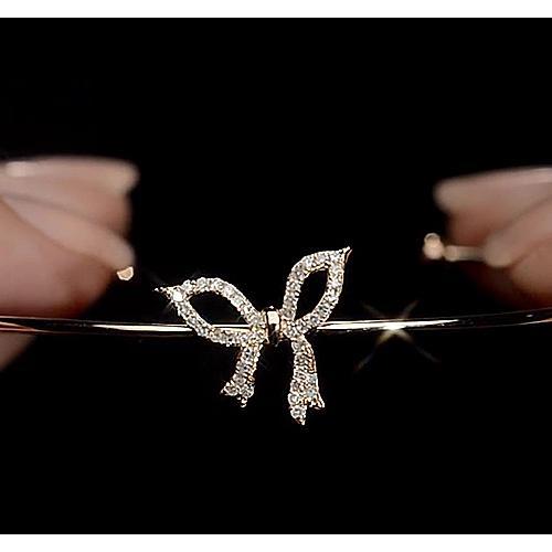 Genuine Diamond Bangle Yellow Gold Bow Tie Women Jewelry