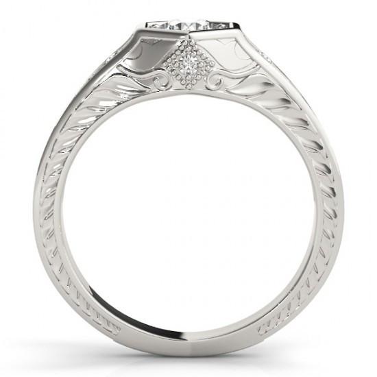 Genuine Diamond Engagement Ring Engraved Antique Style 1.50 Carat