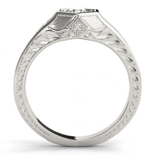 Genuine Diamond Engagement Ring Engraved Antique Style 1.50 Carat