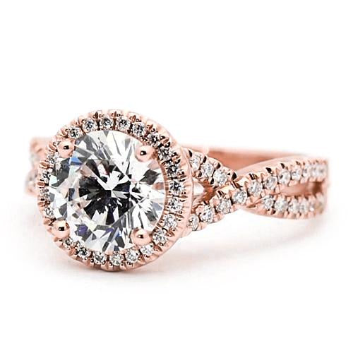 Genuine Diamond Halo Engagement Ring 2.50 Carats Round Accented 14K Jewelry