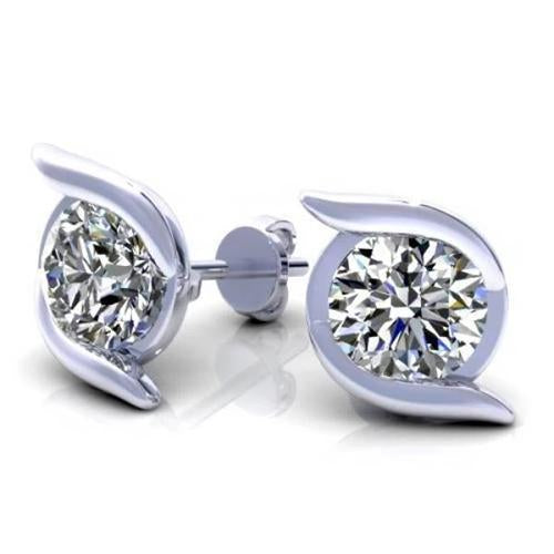 Genuine Diamond Stud Earrings 1.90 Carats White Gold Jewelry
