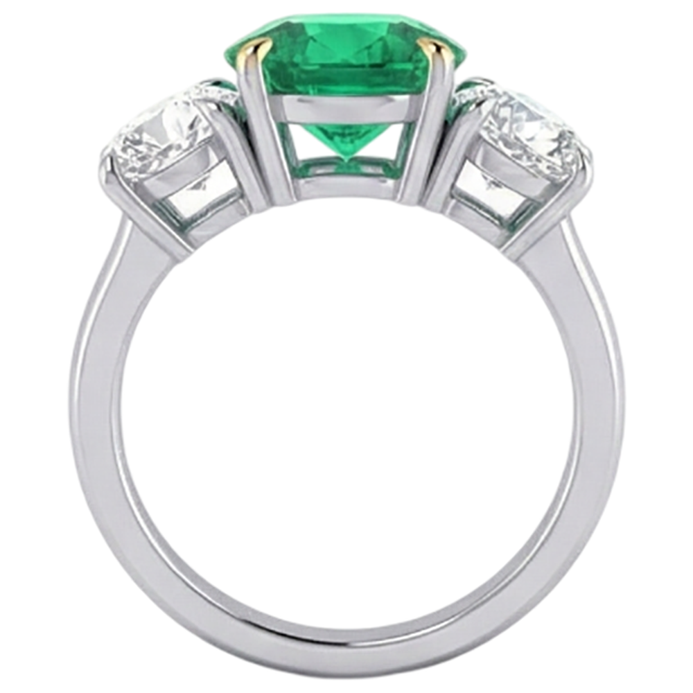 Earth-Mined Fine Emerald Colored Stone Ring 3 ct Two-Tone 14K Gold – detail view
