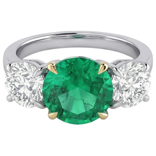 Earth-Mined Fine Emerald Colored Stone Ring 3 ct Two-Tone 14K Gold – front view
