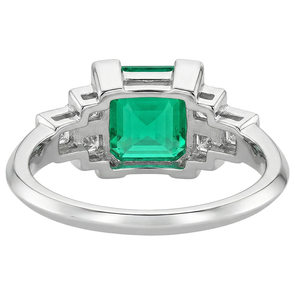 Colombian Emerald Emerald Cut Gemstone Ring in 14 Karat White Gold – profile view
