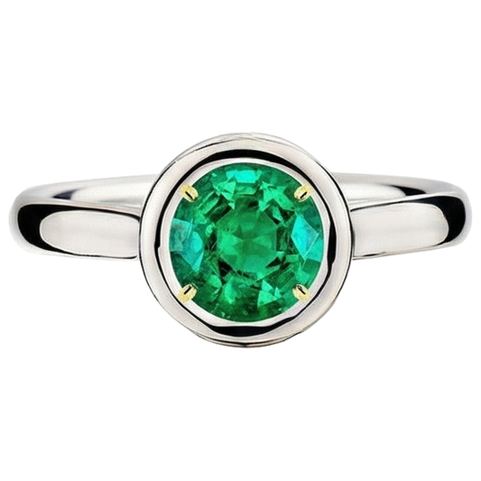 Authentic Emerald Gemstone Ring 2 ct Two-Tone 14K Gold – front view