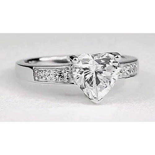 Genuine Heart Diamond 2 Carats Accented Engagement Ring White Gold 14K