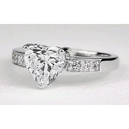 Genuine Heart Diamond 2 Carats Accented Engagement Ring White Gold 14K