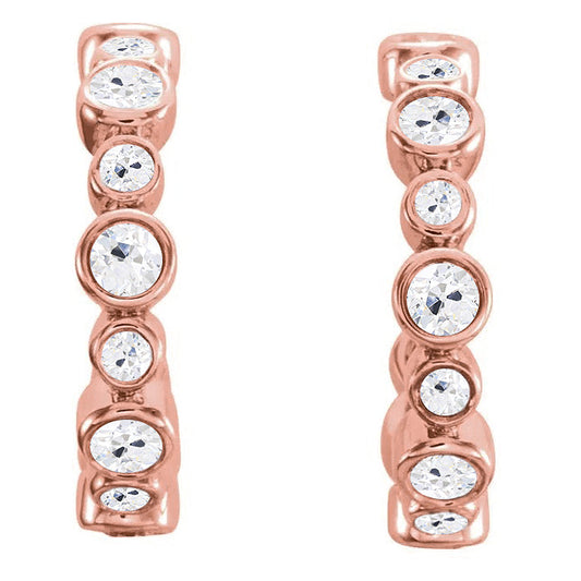 Genuine Ladies Open Hoop Earrings Old Miner Diamonds 13.50 Carats Rose Gold