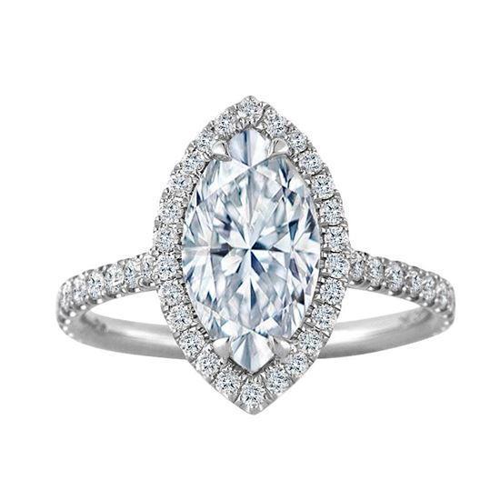 Genuine Marquise Cut With Halo 1.94 Carats Diamond Ring White Gold 14K Jewelry