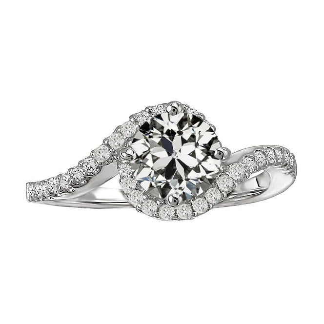 Genuine Old European Real Diamond Ring Twisted Shank