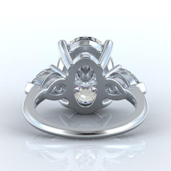 Genuine Oval & Pear Diamond 8 Carats 3 Stone Engagement Ring White Gold 14K