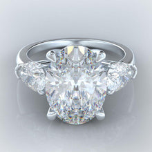 Genuine Oval & Pear Diamond 8 Carats 3 Stone Engagement Ring White Gold 14K