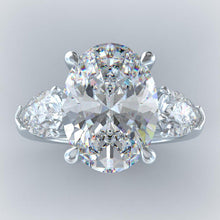 Genuine Oval & Pear Diamond 8 Carats 3 Stone Engagement Ring White Gold 14K