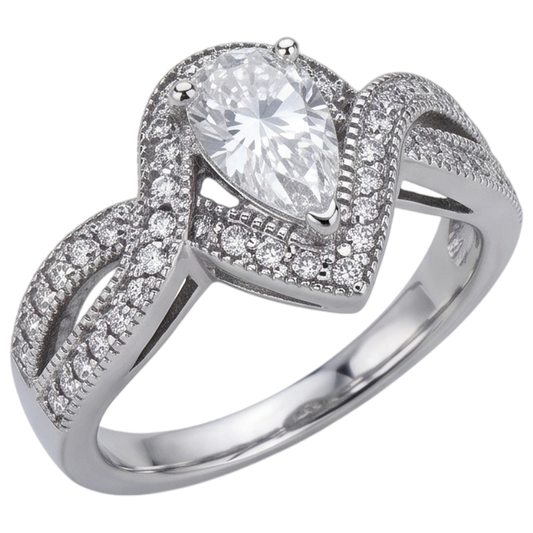 Genuine Pear Natural Earth Mined DIAMOND ( NOT LAB GROWN ) Engagement Ring 1.25 Carat Twisted Shank Accent WG 14K