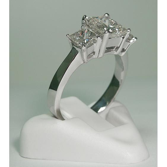 Genuine Princess Cut Three Stone Diamond Women Ring 3.50 Carats