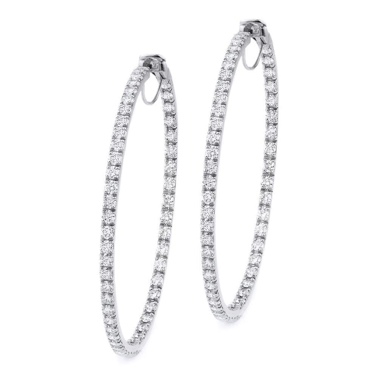 Genuine Round Brilliant Cut 3.70 Carats Diamonds Hoop Earrings Gold White