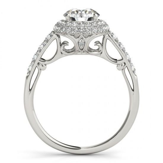 Genuine Round Diamond Engagement Fancy Halo Ring White Gold 14K