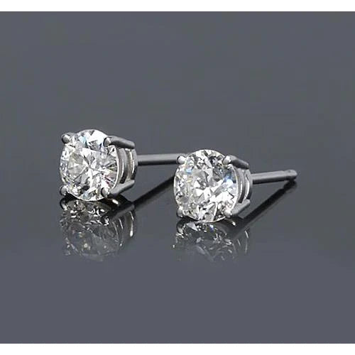 Genuine Round Diamond Stud Earrings 1.50 Carats Basket Set White Gold 14K