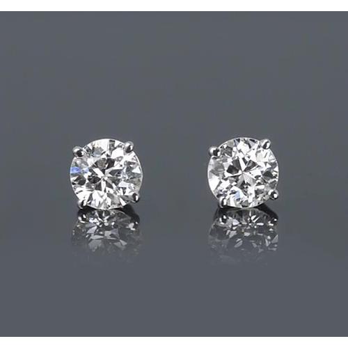 Genuine Round Diamond Stud Earrings 1.50 Carats Basket Set White Gold 14K