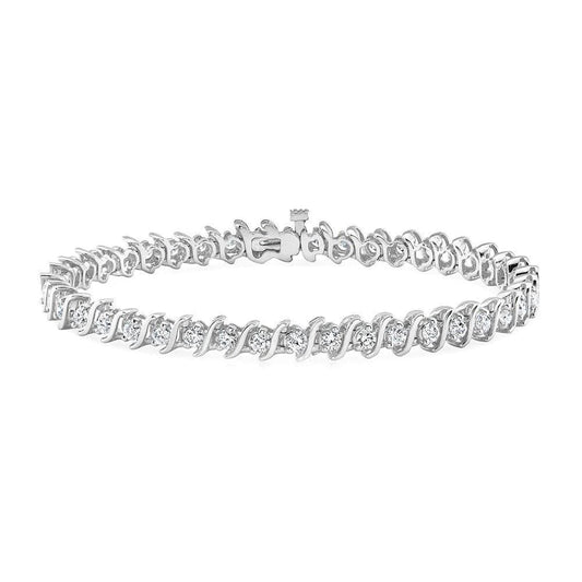 Genuine Round Diamond Tennis Bracelet S Link Style 6.30 Ct White Gold 14K