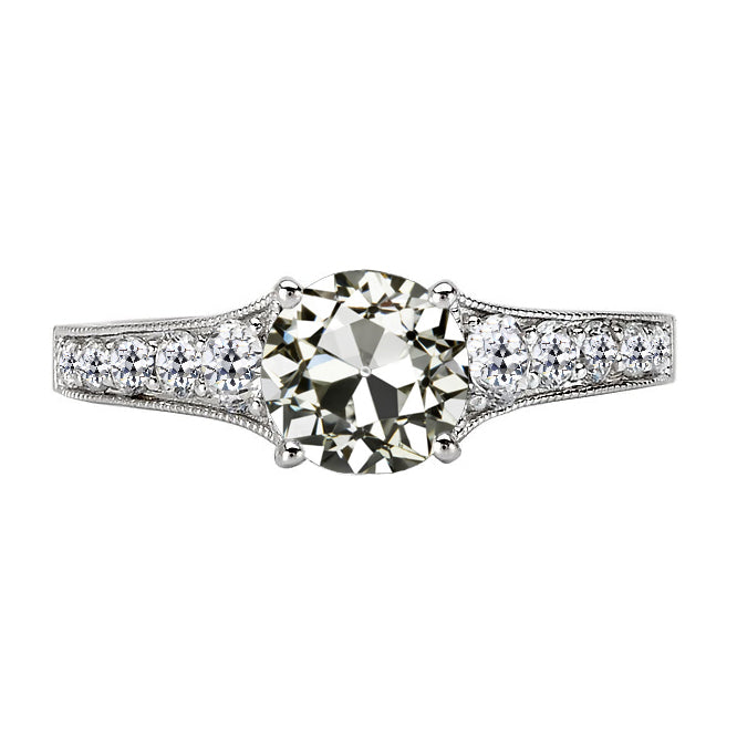 Genuine Round Old Mine Cut Diamond Ring With Accents 4 Prong Set 4 Carats