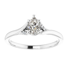 Genuine Round & Pear Old Cut Diamond Ring Split Shank 2 Carats