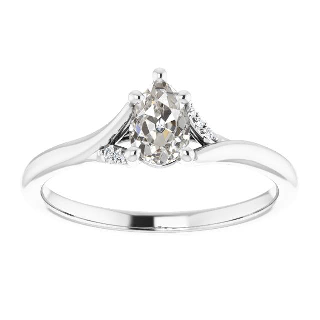 Genuine Round & Pear Old Cut Diamond Ring Split Shank 2 Carats