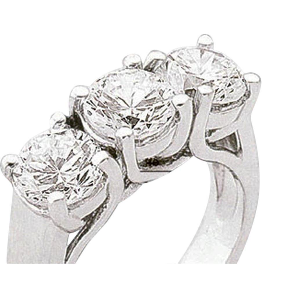 Genuine Round Three Stone Women Ring Sparkling Diamond White