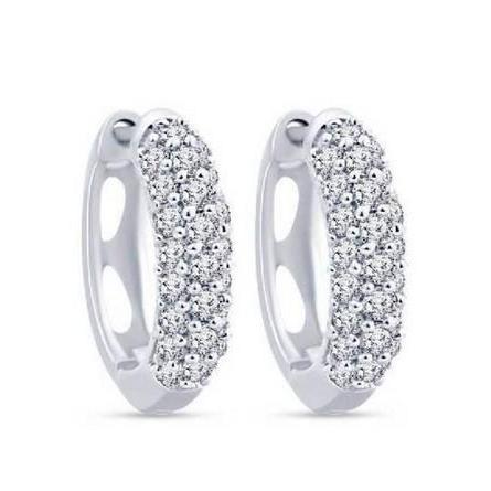 Genuine White Gold 14K Women Hoop Earrings 2.90 Carats Round Cut