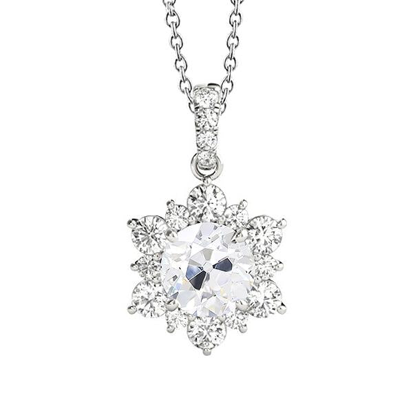 Women's Natural Earth Mined Diamond Heart Shaped Pendant Round Old Cut 3 Carats