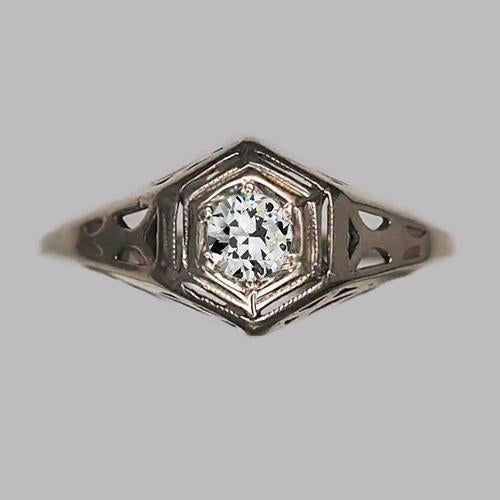 Genuine Yellow Gold Round Old Miner Solitaire Ring Milgrain Shank 0.75 Carats