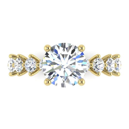 Genuine Round Diamond Ring With Accents Yellow Gold