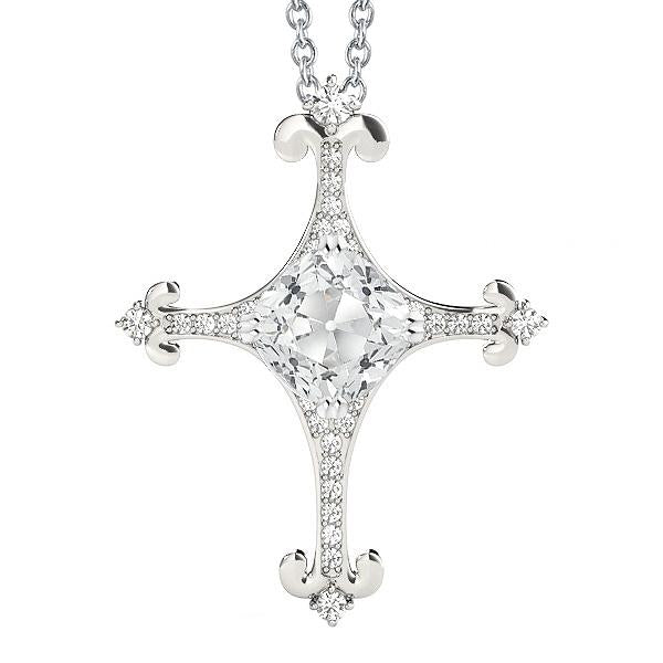 Gold 14K Cross Real Natural Earth Mined Diamond Pendant Round & Cushion Old Miner 3 Carats