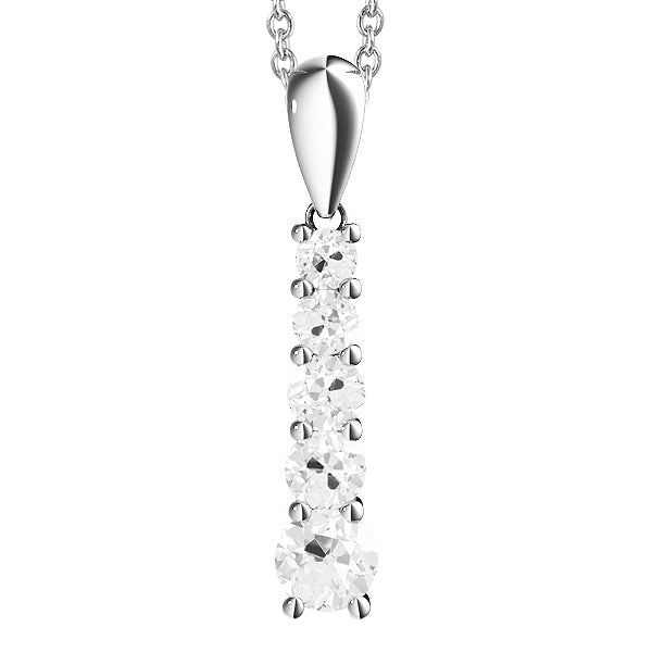 Gold 14K Diamond Real Pendant Five Stone Round Old Mine Cut 3 Carats
