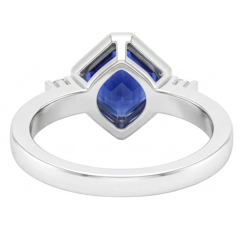Gold 3 Stone Natural Earth Mined Diamond Asscher Sapphire Ring 2.75 Carats Bezel & Bar Set