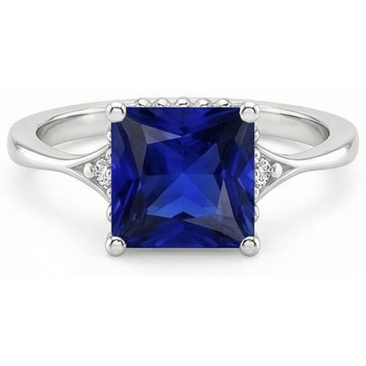 Gold 3 Stone Natural Earth Mined Diamond & Blue Sapphire Ring Split Shank 5.25 Carats