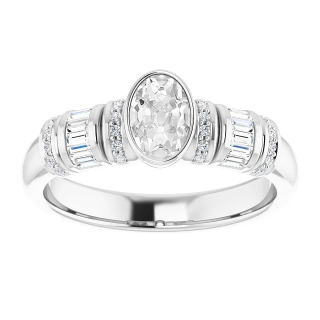 Gold Baguette & Oval Old Miner Real Diamond Ring Bezel Set 6.25 Carats