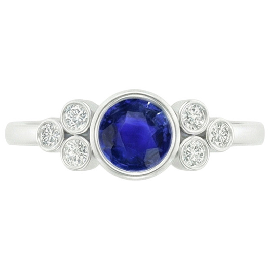 Gold Bezel Set Ceylon Sapphire & Natural Earth Mined Diamond Engagement Ring 1.75 Carats