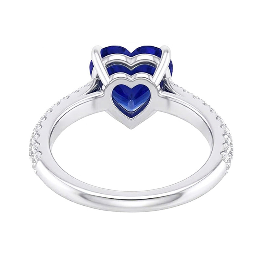 Gold Blue Sapphire Gemstone Ring 4 Carats Multi Row Pave Set Natural Earth Mined Diamonds