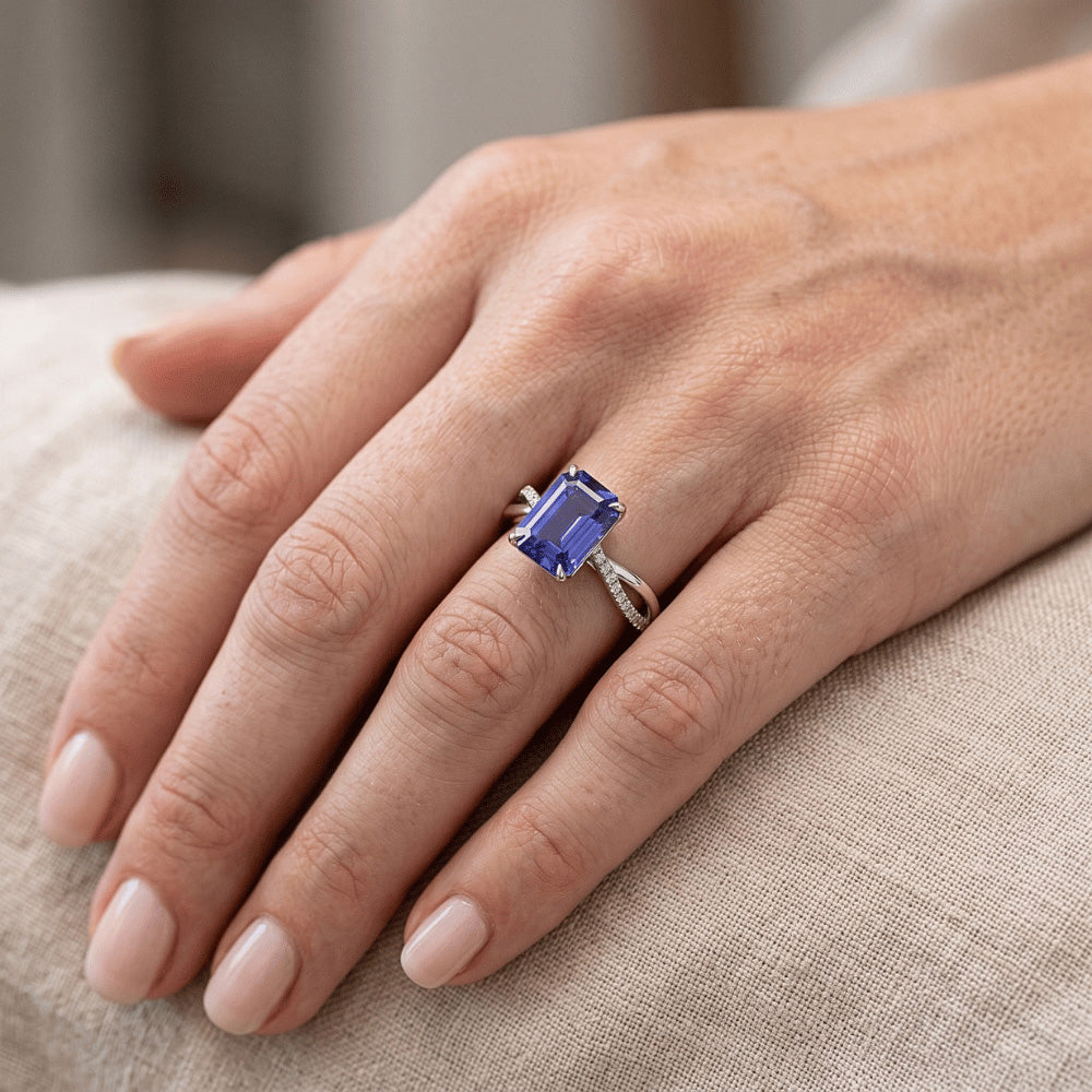 Gold Blue Sapphire & Natural Earth Mined Diamond Ring With Accents Twisted Shank 4 Carats